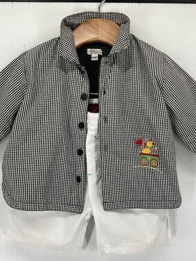 Catimini Baby Boy Gingham Lined Jacket White Shorts 2 Piece Set French 6M